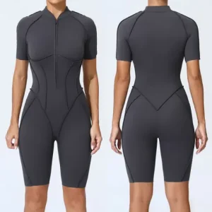 Zipper Short-sleeved Yoga Sports Fitness Jumpsuits Sets Without Chest Pad Tight Bodysuits Shorts Gym Workout Clothes for Women Bangladesh (New)