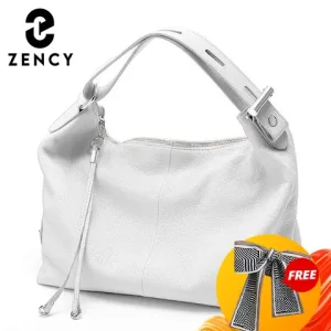Zency 100% Genuine Leather Large Women Top Handle Shoulder Bag Tote Handbag Purse Black Leather Hobo Bag Underarm Zipper Bags Bangladesh (New)
