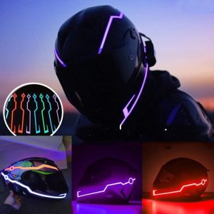 【Limited-time offer】 New Motorcycle Helmet LED Warning Lights Night Riding Helmet Motor Cold Light Strip EL Waterproof Sticker 4 Flashing Accessories Bangladesh (New)